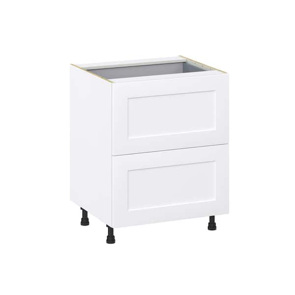 J COLLECTION Roseland 27 in. W x 24 in. D x 34.5 in. H Assembled Shaker Drawer Base Kitchen Cabinet in Warm White with 3 Drawers
