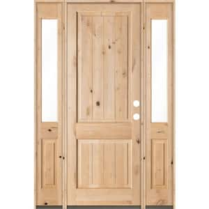 64 in. x 96 in. Rustic Knotty Alder Square Top VG Unfinished Left-Hand Inswing Prehung Front Door with Half Sidelites