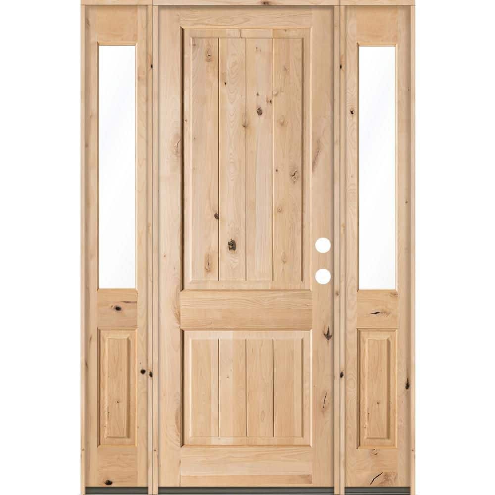 70 in. x 96 in. Rustic Knotty Alder Square Top VG Unfinished Left-Hand Inswing Prehung Front Door with Half Sidelites price history on PriceWatchPro