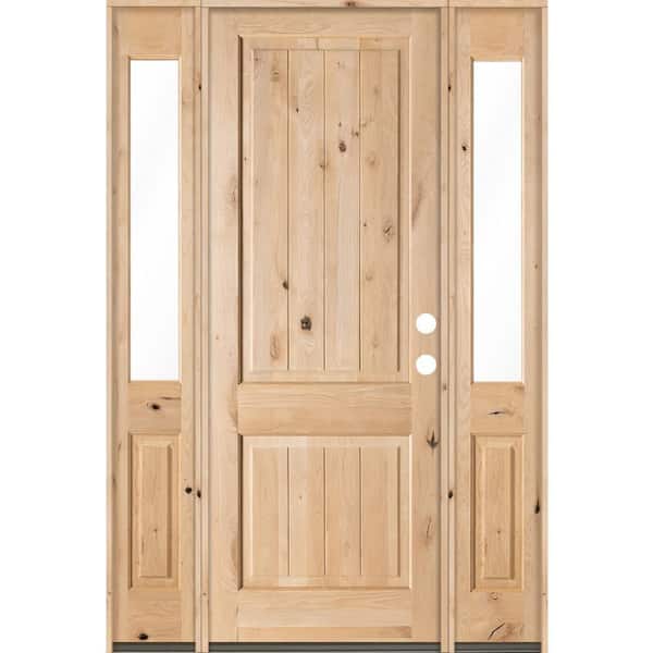 70 in. x 96 in. Rustic Knotty Alder Square Top VG Unfinished Left-Hand Inswing Prehung Front Door with Half Sidelites