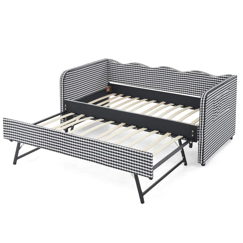 AP-Serenity Twin Gingham Daybed with Adjustable Trundle & Side Pocket, Wave-Shaped Twin Size Sofa Bed, Black price history on PriceWatchPro