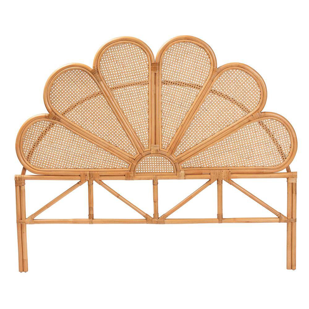 Flower Light Honey Brown Rattan Queen Standalone Headboard - thumbnail 4