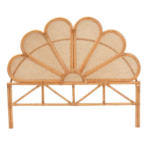 Flower Light Honey Brown Rattan Queen Standalone Headboard