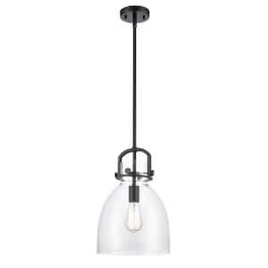 Newton Bell 1-Light Matte Black Shaded Pendant Light with Clear Glass Shade