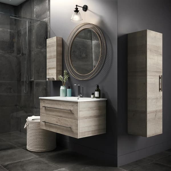 Kato 48 in. W x 19 in. D x 20 in. H Single Sink Wall Bath Vanity Cabinet in Organic with Cultured Marble Top in White
