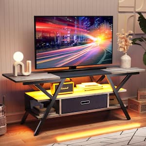 55 in. Wash Grey TV Stand with Led Lights and Drawer for TVs Up to 65 in. Entertainment Center