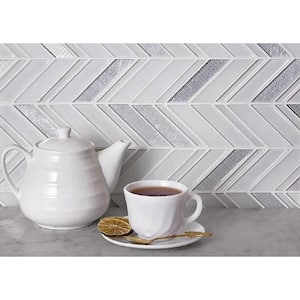 White Silver 10.4 in. x 10.4 in. Chevron Polished and Honed Glass Mosaic Tile (3.76 sq. ft./Case)