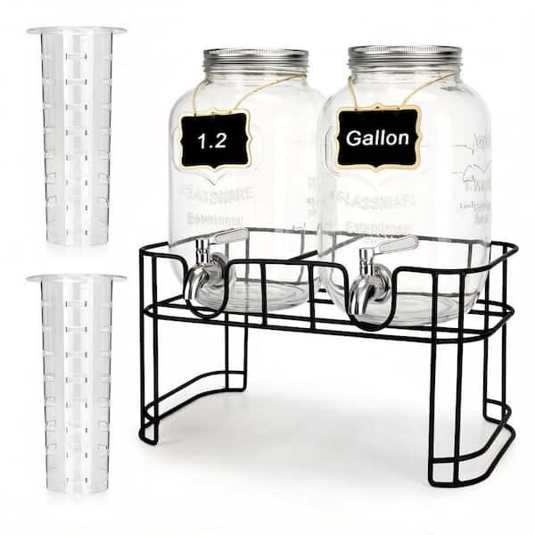 1.2 Gal. Glass Drink Dispensers for Parties, Beverage Dispenser with Stand & Stainless Steel Spigot, Ideal for Weddings