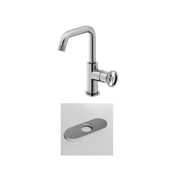 Cass Single-Hole Bathroom Faucet in Chrome with 5.5 in. Hole Cover Deck Plate Combo (1-Set)