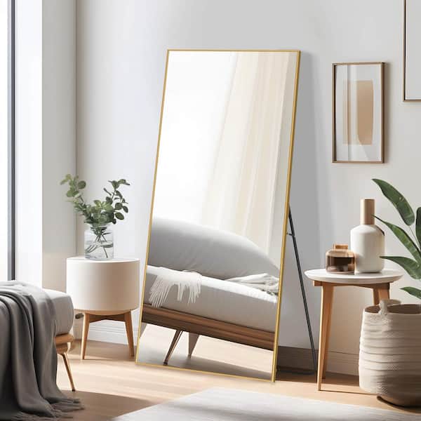Dovelina 27 in. W x 63 in. H Modern Rectangle Metal Framed Gold Full Length Floor Mirror Standing Mirror