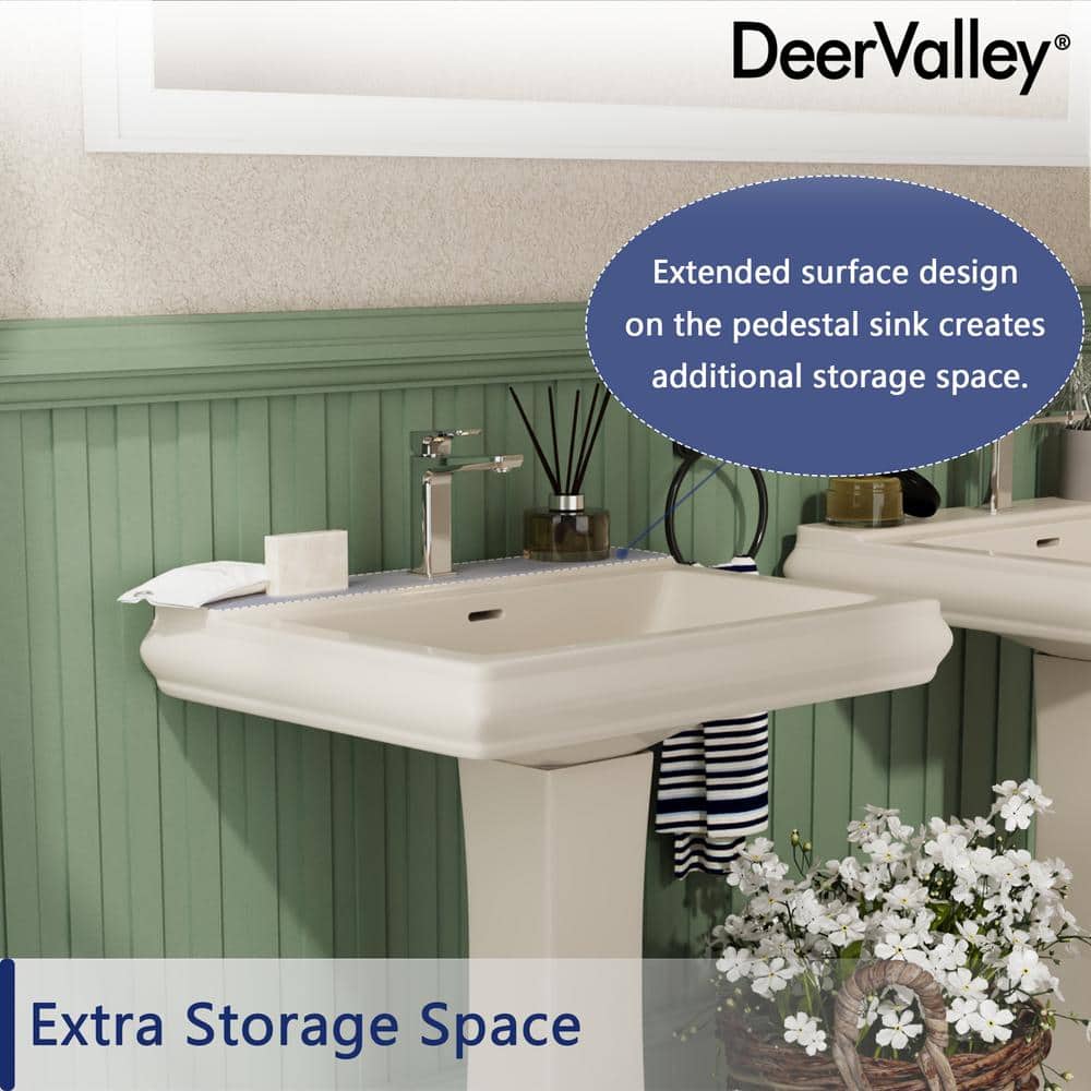 Bone Ceramic Single Hole Pedestal Bathroom Sink