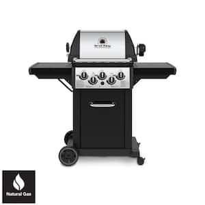 Monarch 390 3-Burner Natural Gas Grill in Black with Side Burner and Rear Rotisserie Burner