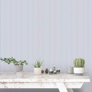 Smart Stripes 3 Blue/White Ticking Stripe Matte Finish Non-Pasted Vinyl on Non-Woven Wallpaper Roll