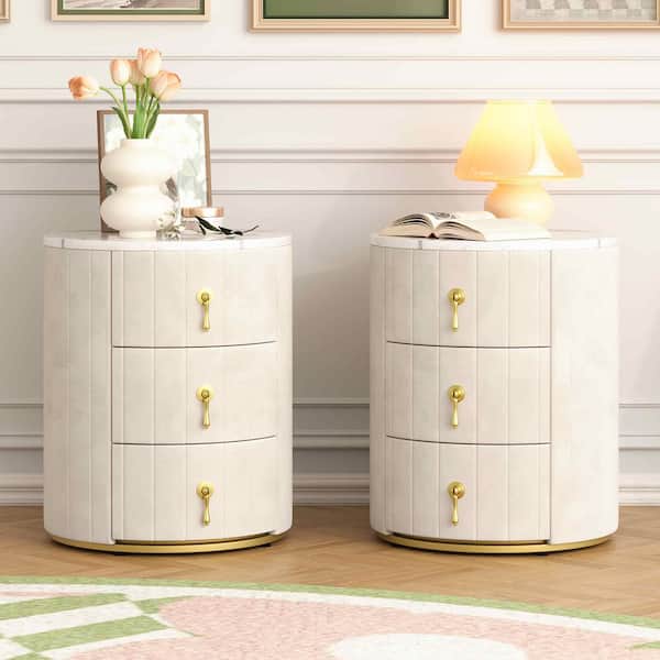 Beige 3 Drawers 15.75 in. W Nightstand