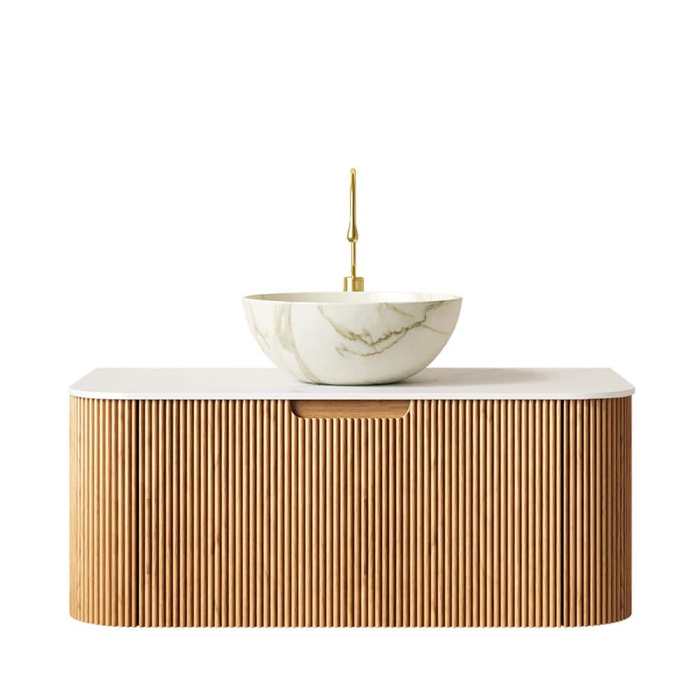 36 in. W x 19 in. D x 20 in. H Floating Bath Vanity in Natural Wood with White Sintered Stone Top price history on PriceWatchPro