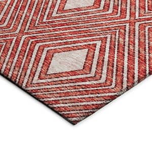 Yuma Red 8 ft. x 8 ft. Geometric Indoor/Outdoor Washable Area Rug