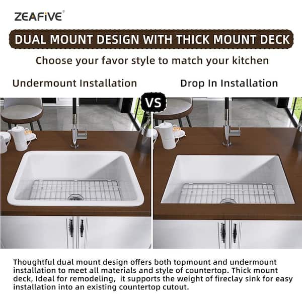 Zeafive Arco 27 in. White Kitchen Sink Drop-In / Undermount Dual