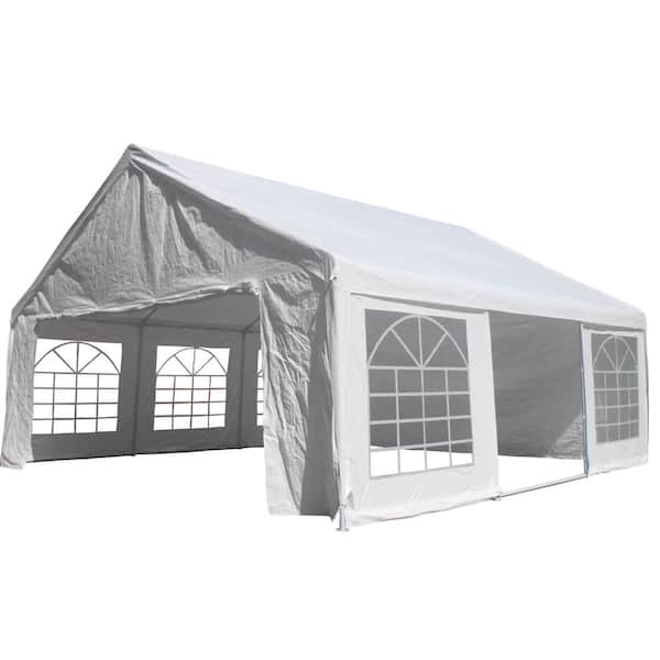 Huluwat 20 ft. x 20 ft. White Heavy Duty Outdoor Wedding tent Carport Events Shelter Tent with Storage Carry Bags
