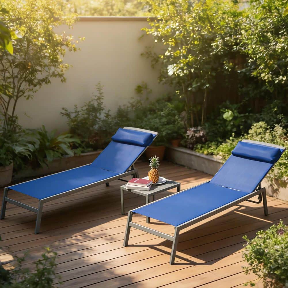 3-Piece Blue Metal Outdoor Lounge Chair and Table price history on PriceWatchPro