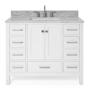 Cambridge 43 in. W x 22 in. D x 35.25 in. H Vanity in White with Carrara White Marble Vanity Top with Basin