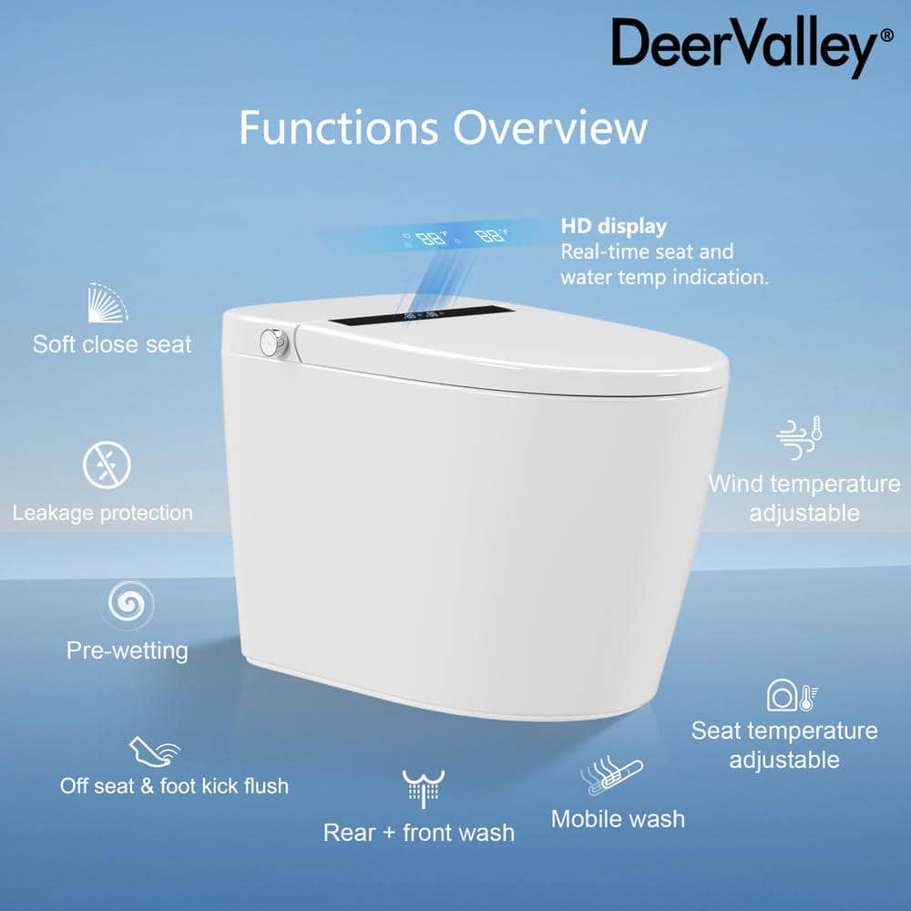 White Elongated Smart Toilet with Heated Seat and Dryer