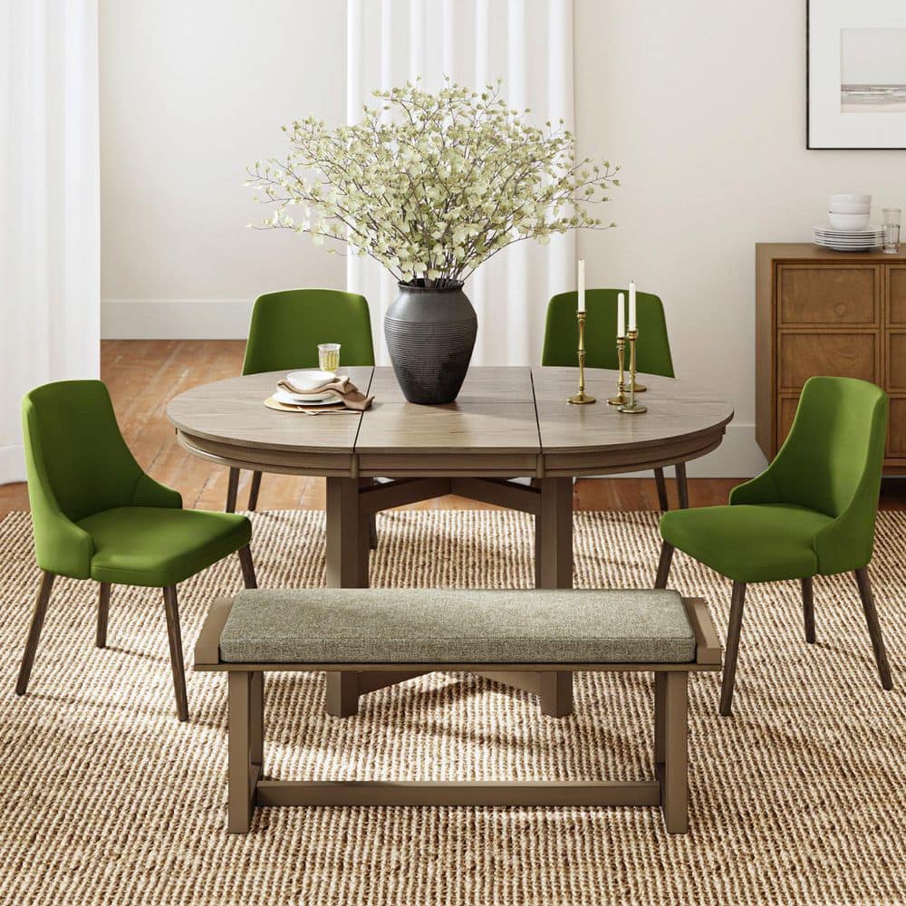 Clara 6-Piece Green Solid Wood Frame Dining Sets with Extendable Tabletop price history on PriceWatchPro
