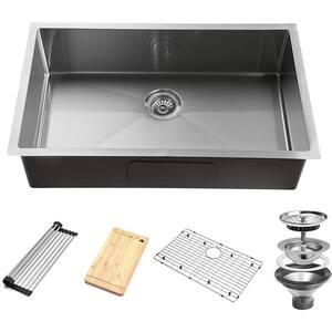 Silver 16 -Gauge Stainless Steel 32 in. Single Bowl Undermount Workstation Kitchen Sink with Accessories