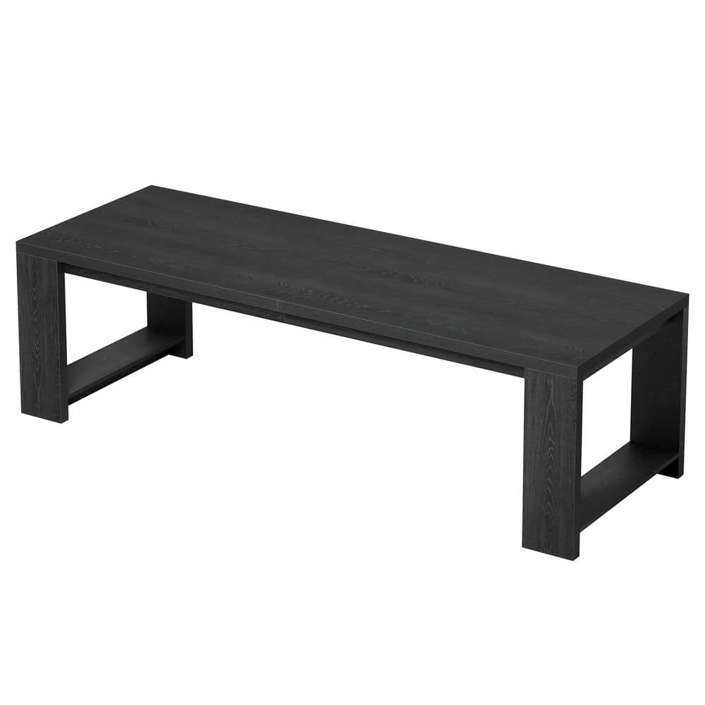 Halseey Black Long Rectangular Wood 86.61 in. Pedestal Dining Table Seats 6 for Living Room, Dining Room, Kitchen, Home