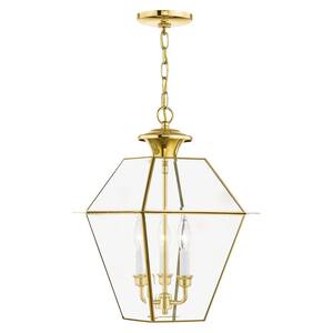 Westover 3 Light Polished Brass Outdoor Pendant Lantern