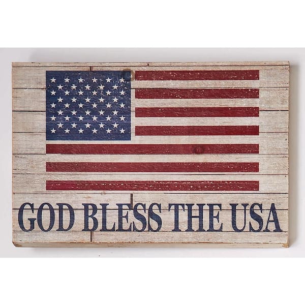 God Bless the USA round TIN SIGN vintage distressed rustic patriotic wall decor 