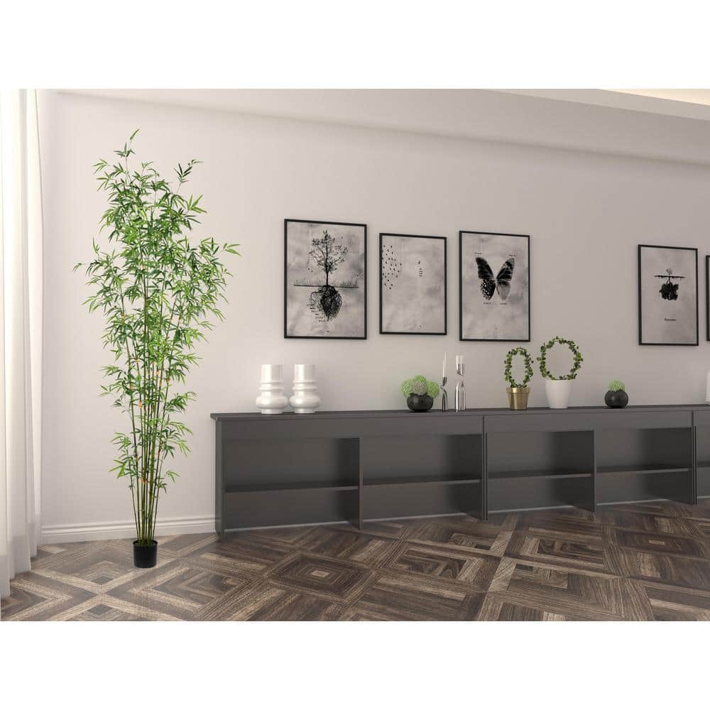8' Green Artificial Potted Bamboo Tree with Black Pot
