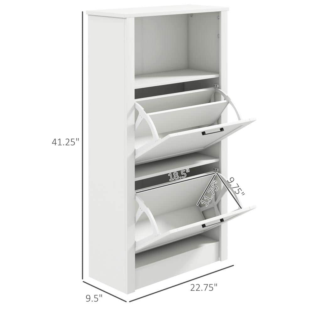 White MDF Shoe Storage Cabinet with Flip Drawers and Open Shelf