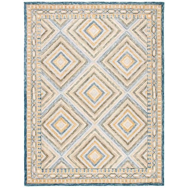 Aspen Navy/Gold 9 ft. x 12 ft. Border Diamond Area Rug