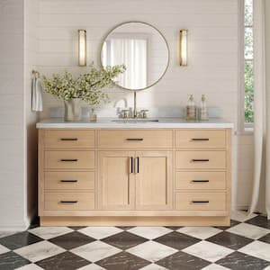 Hepburn 66 in. Single Sink Freestanding Bathroom Vanity in Oak with Carrara White Marble Top