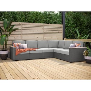 Boca Raton Brown 6 Piece Wicker Rattan Outdoor Sectional with Gray Cushions