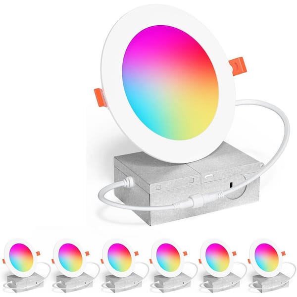 Smart RGBCW 4 in. 12W LED Recessed Downlight, Dimmable, Alexa Compatible, Bluetooth Control, 1080 Lumens, 6-Pack