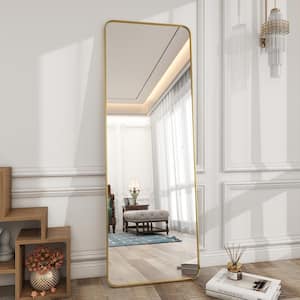 20 in. W x 64 in. H Rectangular Gold Aluminum Alloy Framed Rounded Full Length Mirror Wall Mirror