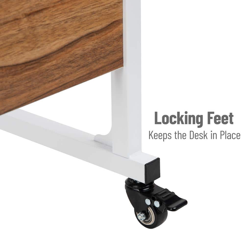 Adjustable Brown Particle Board Mobile Laptop Desk with Keyboard Tray