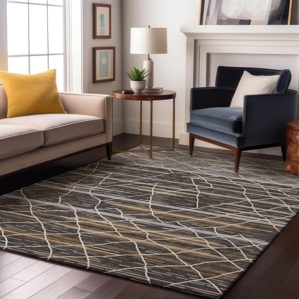 Mayfield Premium Machine Washable Abstract AMF1025 Charcoal 3 ft. x 5 ft. Area Rug price history on PriceWatchPro