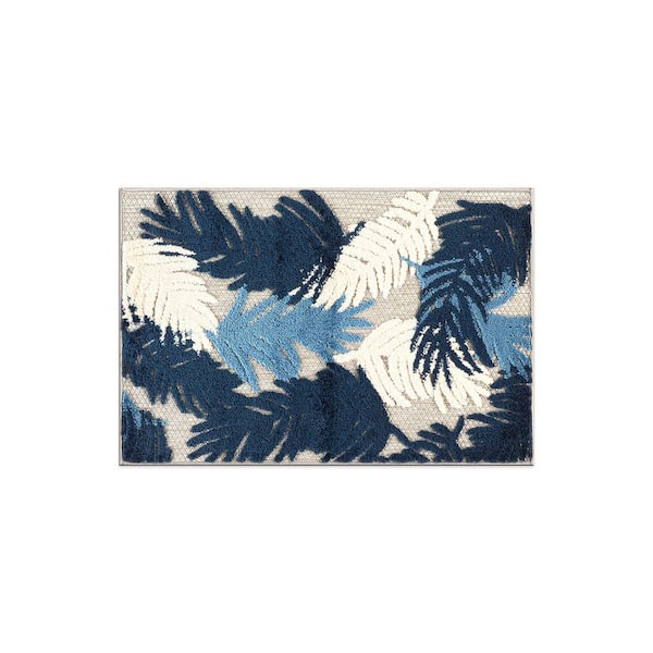 Tropical Floral Modern Indoor/Outdoor Navy 2 ft. x 3 ft. Area Rug