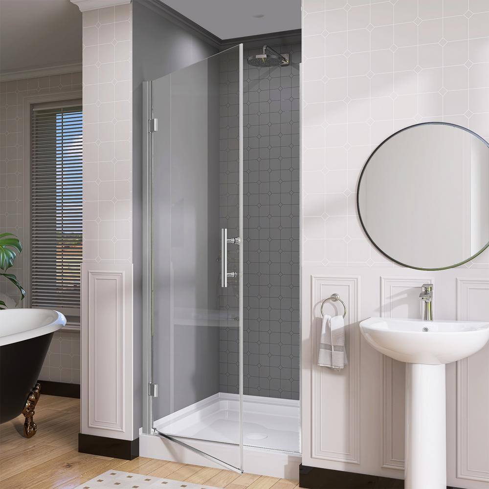 Chrome Frameless Pivot Shower Door with Clear Glass