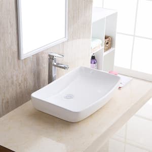 Valera 24 in. Vitreous China Rectangular Vessel Bathroom Sink in White