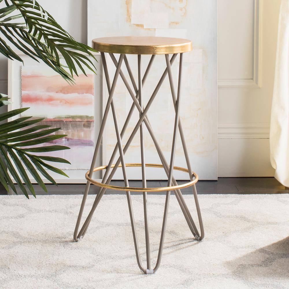 Beige and Gold Hairpin Leg Industrial Bar Stool