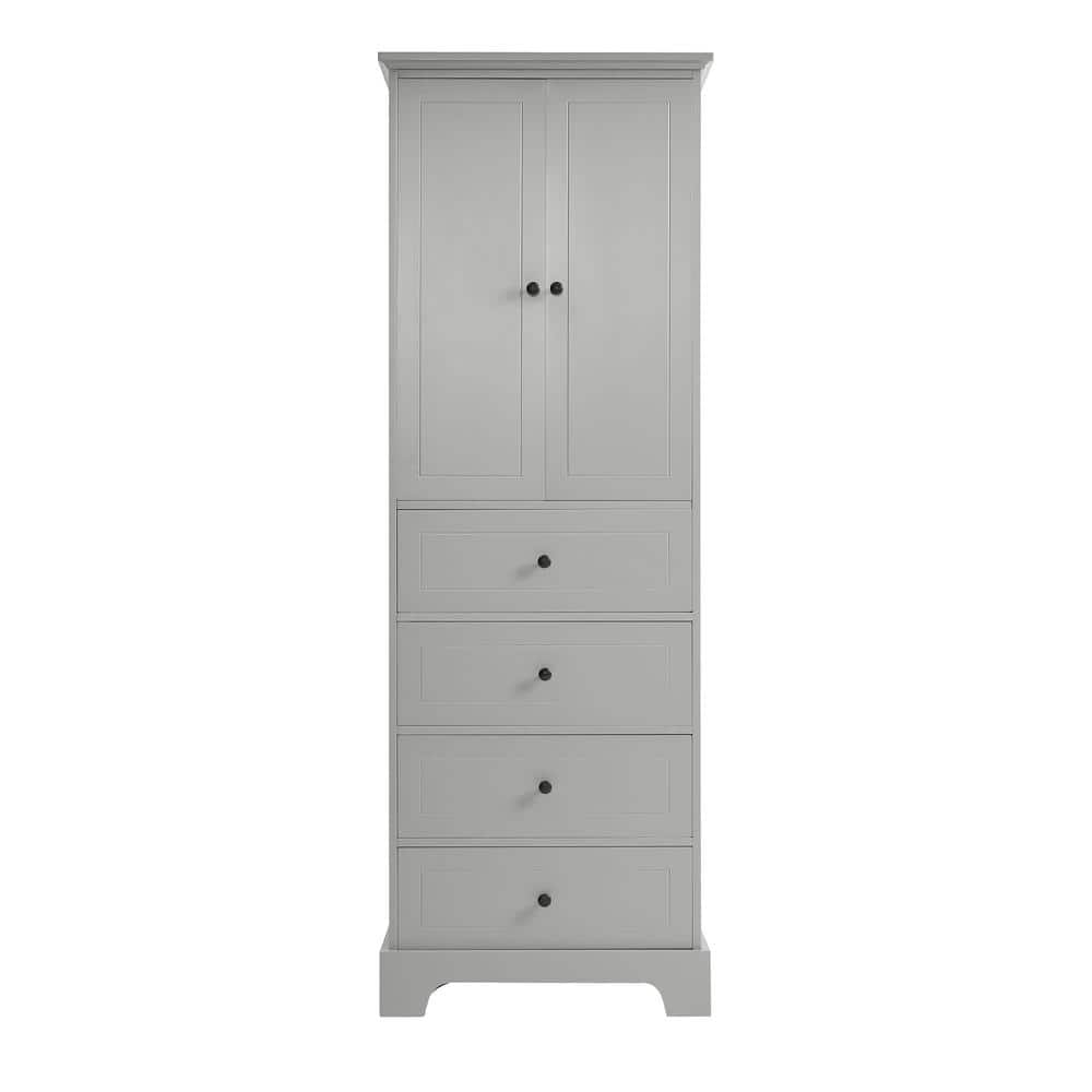 23.6 in. W x 15.7 in. D x 68.1 in. H Gray Wood Linen Cabinet with Adjustabl