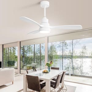 48 in. Indoor/Outdoor Wood White Ceiling Fan with 3 Color LED Light and 6 Speed DC Motor