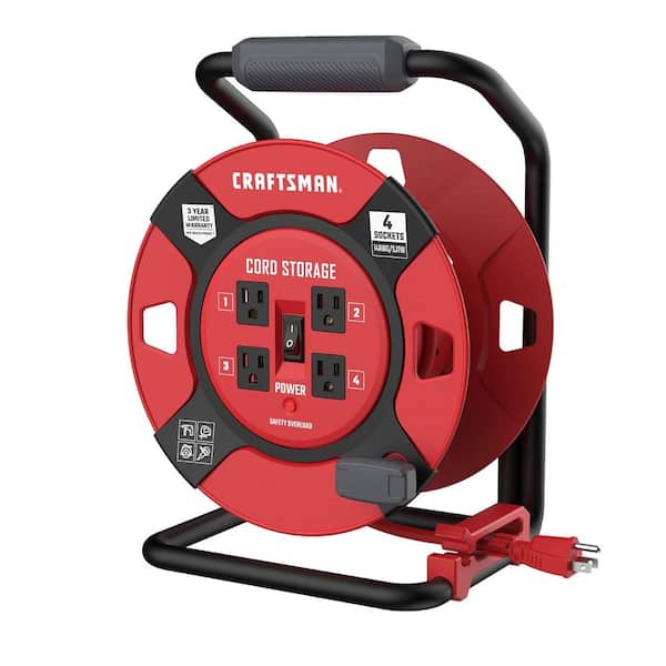 1 ft. 14/4 13 Amp Retractable Extension Cord Reel with 4-Outlets, Heavy Duty SJTW Cable