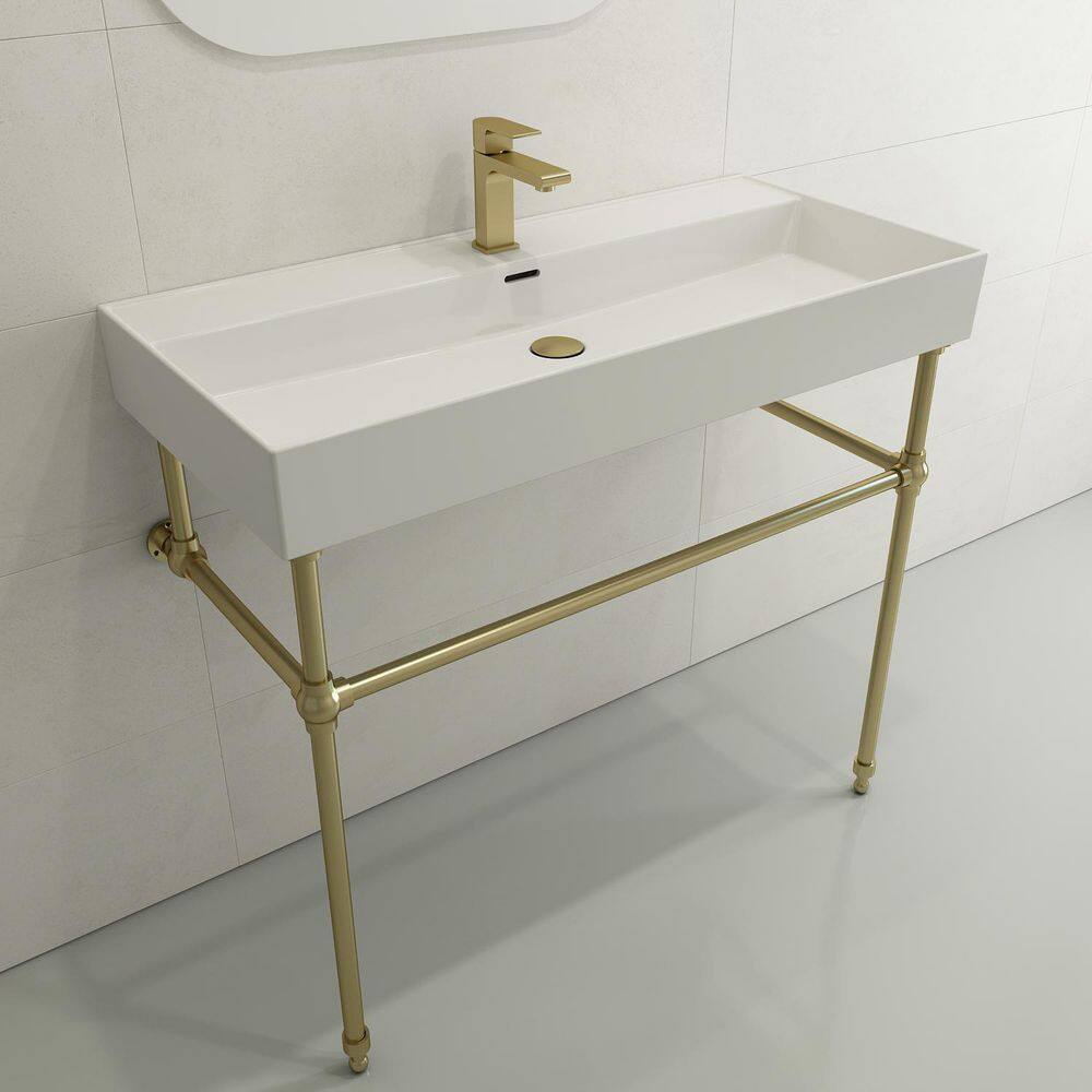 Milano 39.75-Inch White Ceramic Wall-Mount Rectangular Bathroom Sink