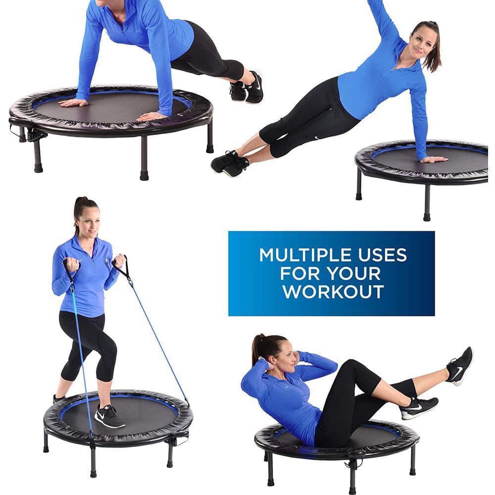 Blue Round Fitness Trampoline with Resistance Bands