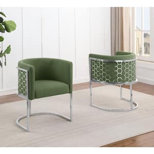 Evan 19 in. Green Low Back Metal Frame Side Chairs w/Teddy Fabric Set of 2