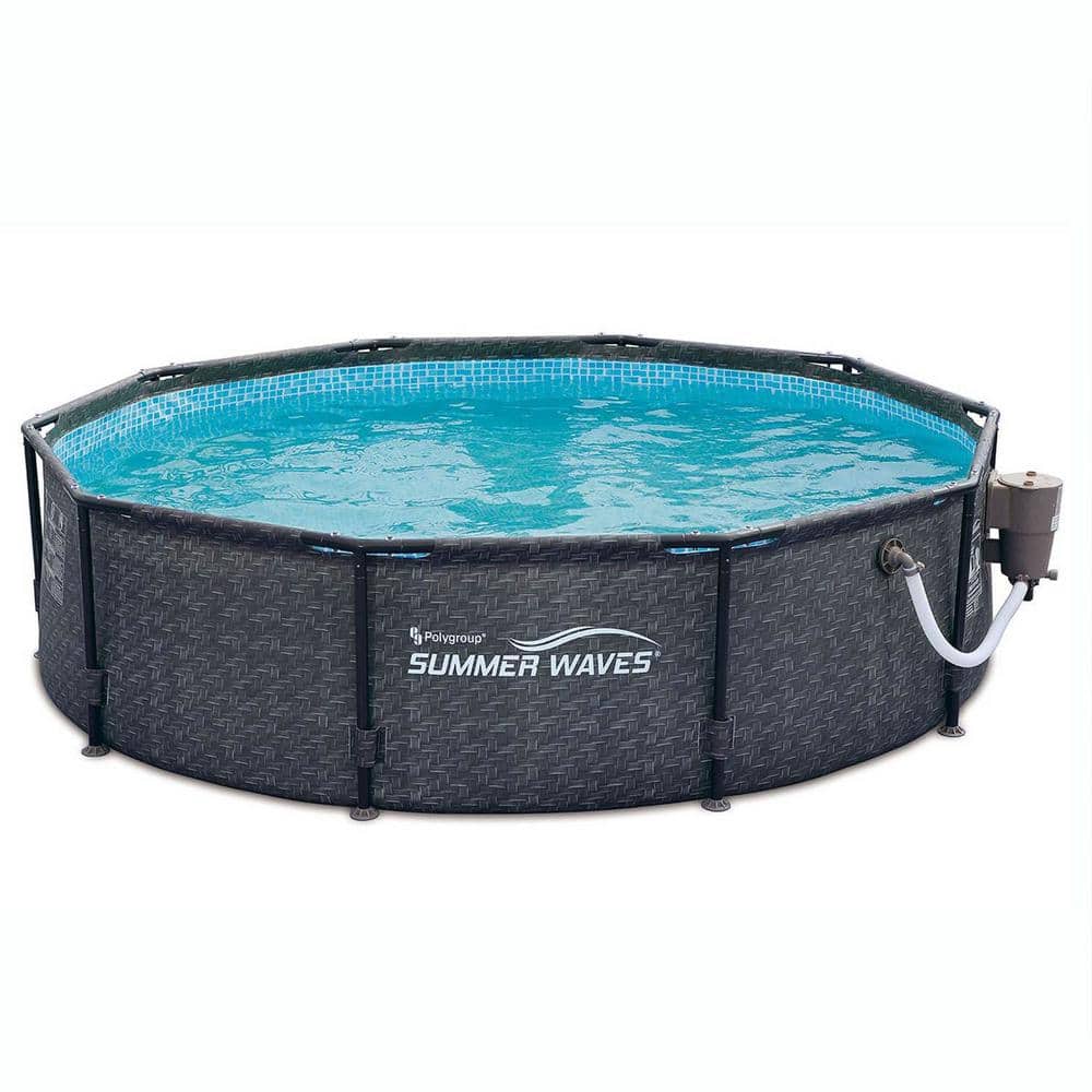 Summer Waves 10 ft. Round 30 in. Deep Hard Side Above Ground Frame Swimming  Pool Set with Pump in Dark Wicker P20010301 - The Home Depot